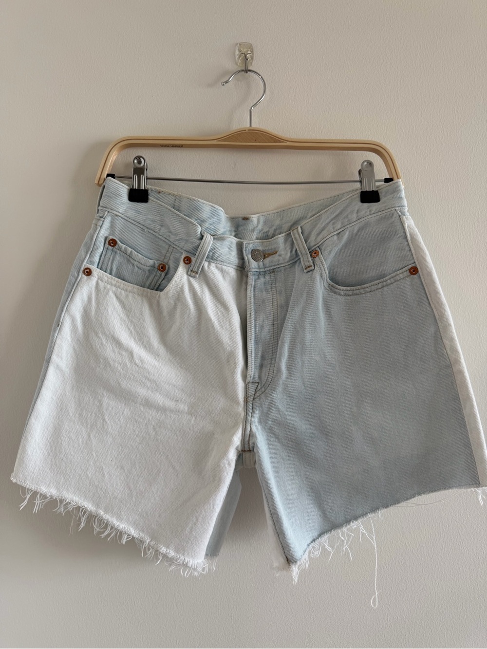 Women’s Levi’s Two-Tone White and Light Blue 501 Shorts